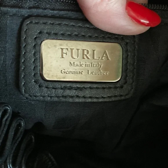 FURLA EUC Black Italian Pebbled Leather Hobo Bag with Braided Handle. - Picture 7 of 14